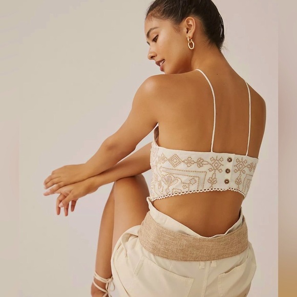 RARE Anthro x Magnolia Martinique Bare Embroidered Halter Top - Picture 3 of 6